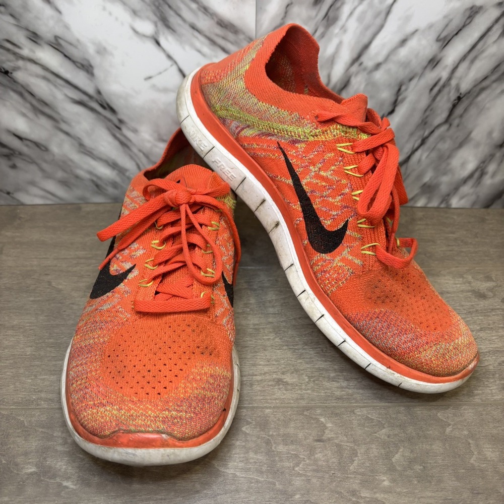 Nike Free 4.0 Flyknit Women's Size 8 Orange Running Shoes Sneakers 717075-600